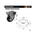 Move It 125mm Black Rubber Fixed Plate Castor 100kg Load Capacity - SuperSaverAU - view 4