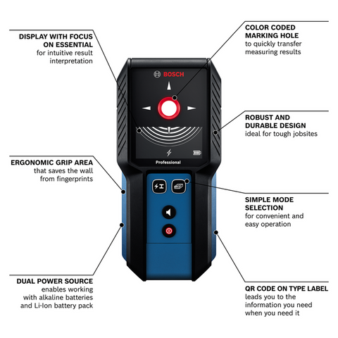 Bosch Professional GMS 120-27 Cordless Detector, IP54 Metal & Live Wire Wall Scanner