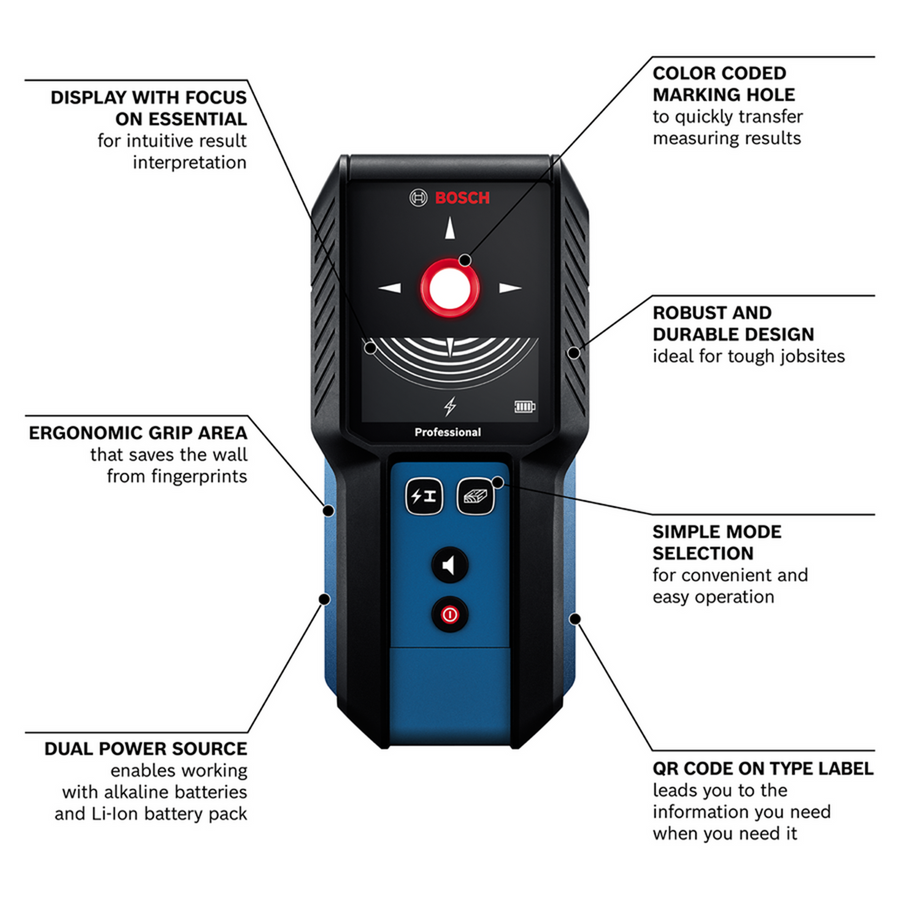 Bosch Professional GMS 120-27 Cordless Detector, IP54 Metal & Live Wire Wall Scanner
