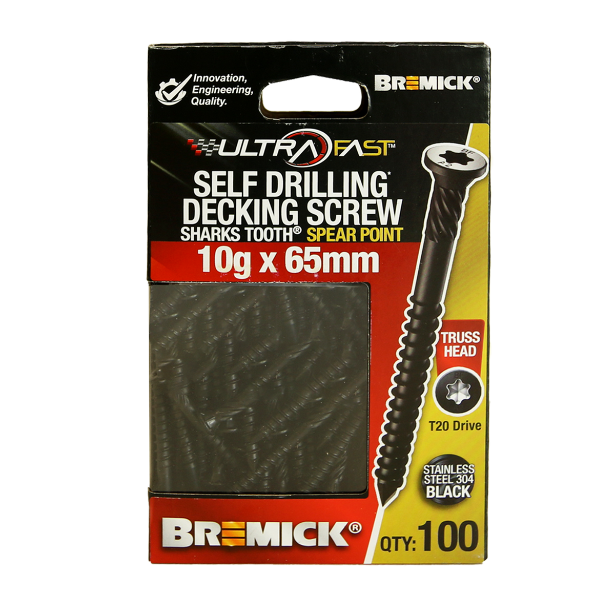 Bremick Ultrafast Stainless Steel 304 Black T20 Truss Head Screws 100 Pack - 10g x 65mm - Durable Fastening for Decking - SuperSaverAU - view 2