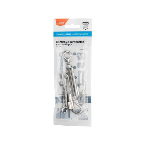 Taskmaster 5mm 316 Stainless Steel Hook Eye Turnbuckle Balustrade Kit - Rust Resistant - Timber Fixing Points - Includes Installation Accessories - SuperSaverAU - view 1