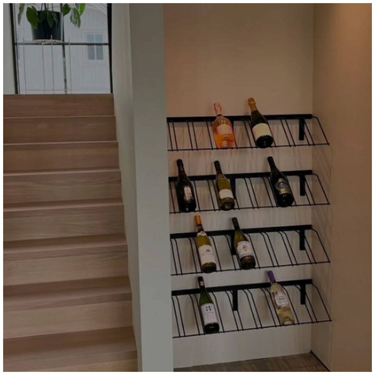 KingsBottle 9 Bottle Wall-Mounted Steel Display Wine Rack - Matt Black, Modular Design - WMRD09B