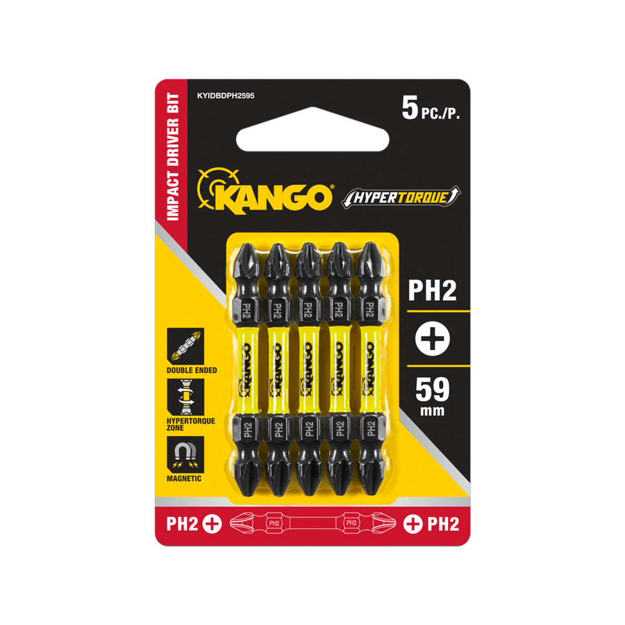 Kango Hypertorque Double Ended Impact Driver Bits 5 Pack - 59mm PH2 - Durable Performance - SuperSaverAU - view 1