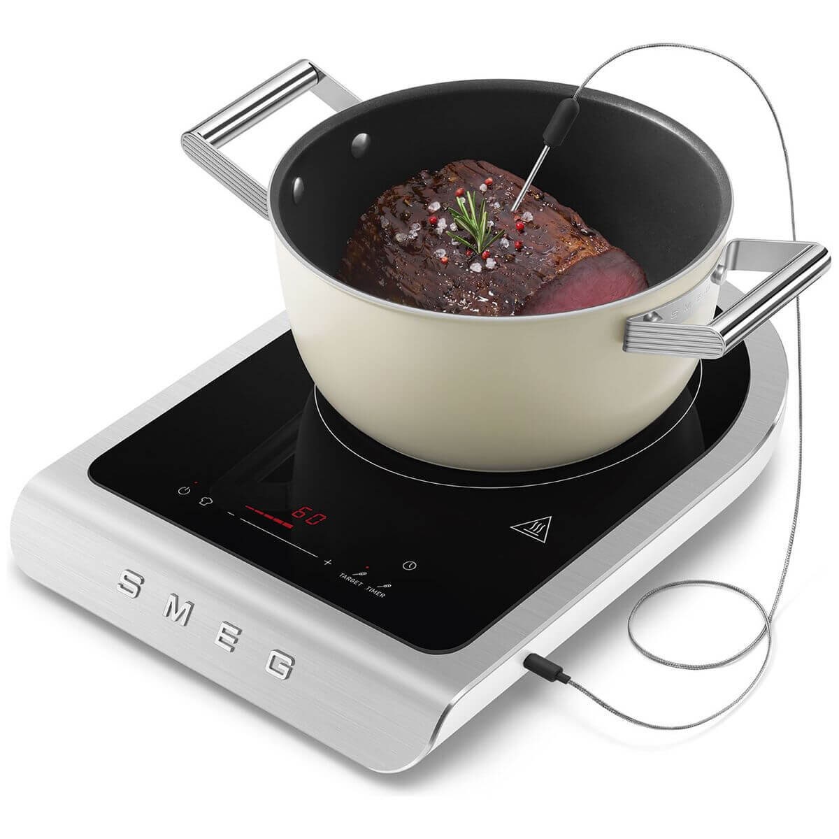 Smeg Portable Induction Hob - Matte White, Temperature Probe, Boost Function - PIC01WHMAU