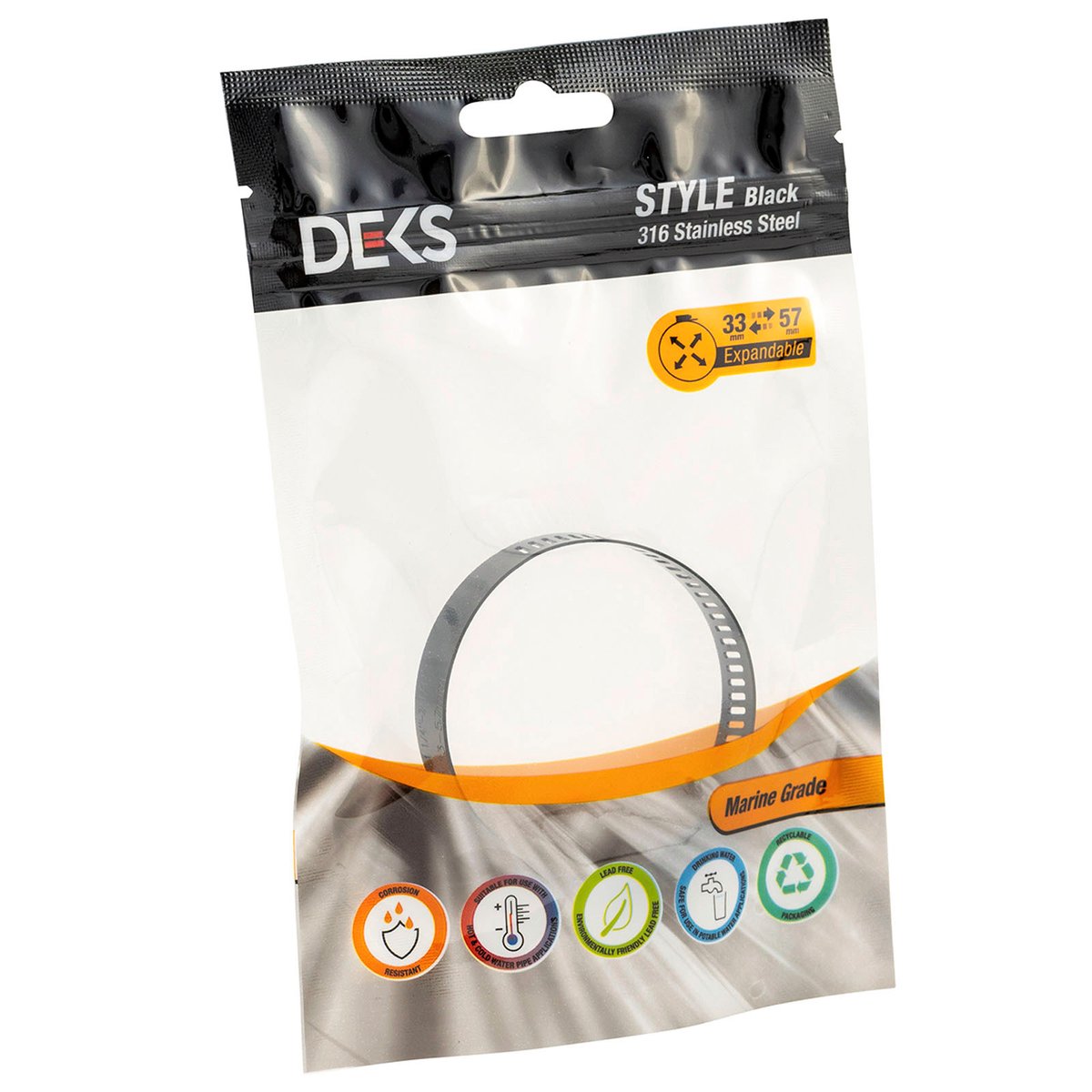 Deks 33mm-57mm Black Marine Grade 316 Stainless Steel Hose Clamp - SuperSaverAU - view 3