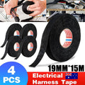 Adhesive Cloth Fabric Tape for Car Cable Looms and Wiring Harnesses, 19 mm x 15 m - Pack of 4 Rolls