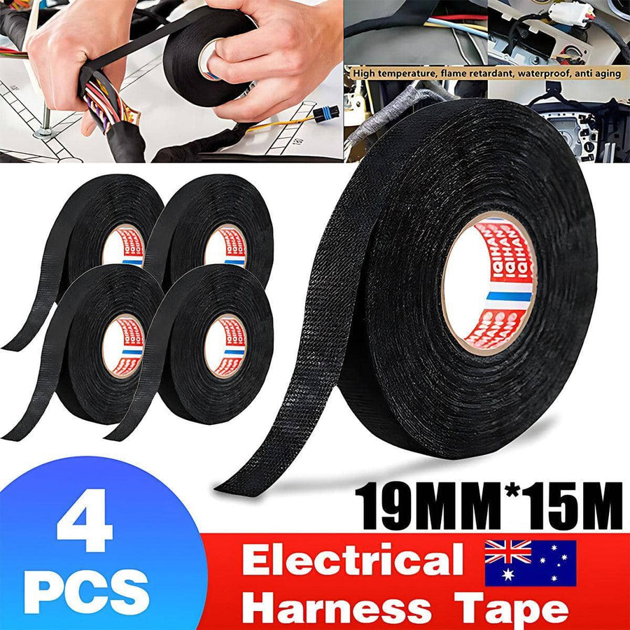Adhesive Cloth Fabric Tape for Car Cable Looms and Wiring Harnesses, 19 mm x 15 m - Pack of 4 Rolls