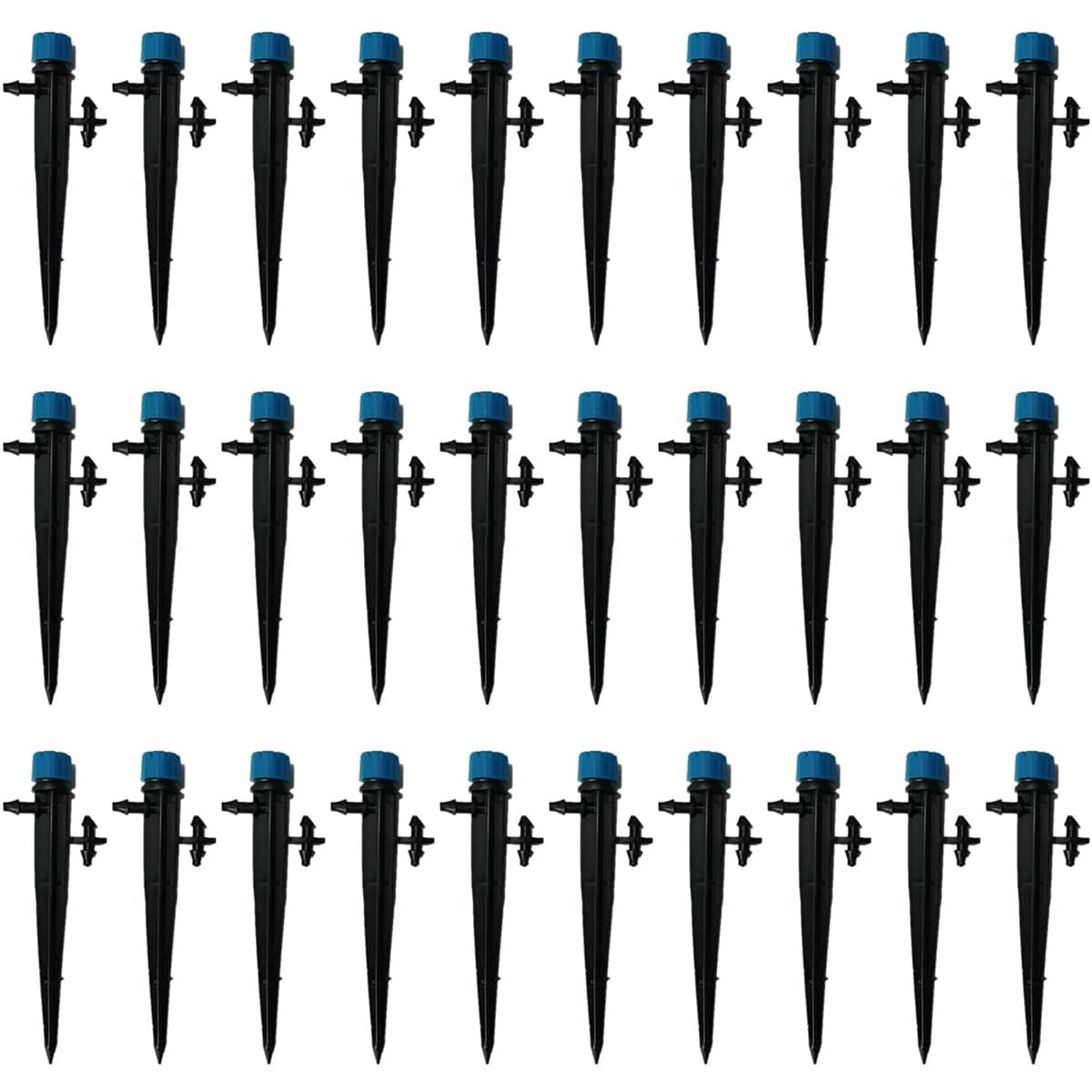 Adjustable 8-Hole Garden Dripper with Ground Stake, Pack of 50 - Blue