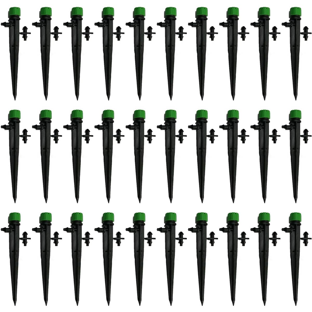 Adjustable 8-Hole Garden Dripper with Ground Stake, Pack of 50 - Green