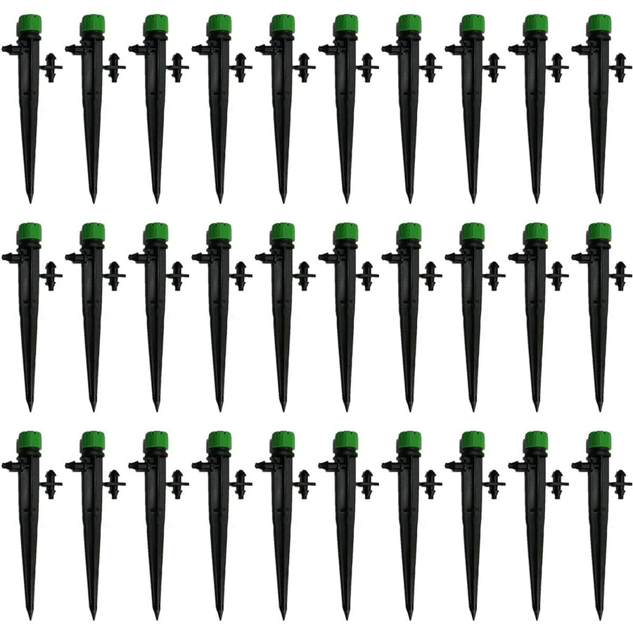 Adjustable 8-Hole Garden Dripper with Ground Stake, Pack of 50 - Green