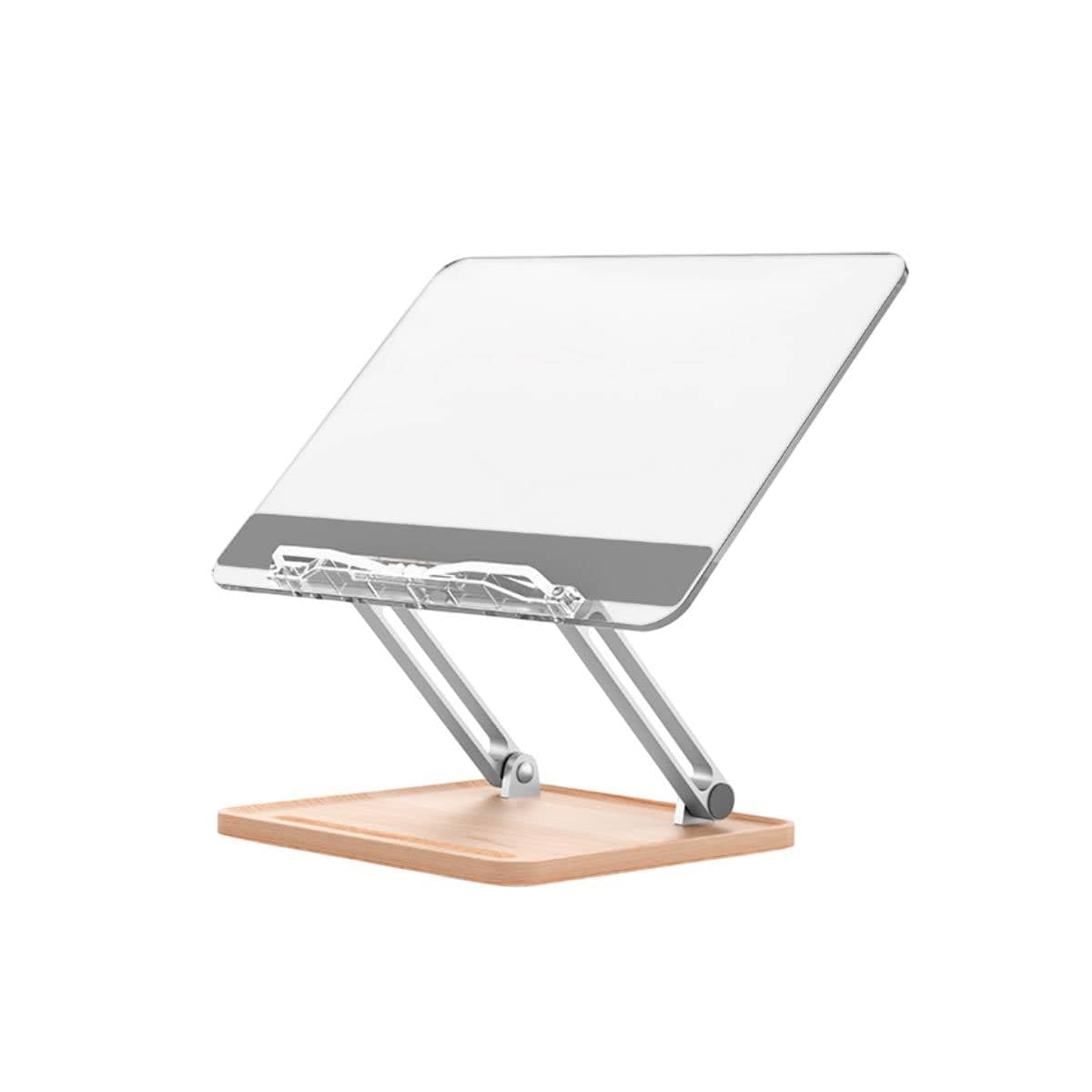 Adjustable Acrylic Desktop Reading Stand with Wood Base, Pen Slot and Book Clip - view 2