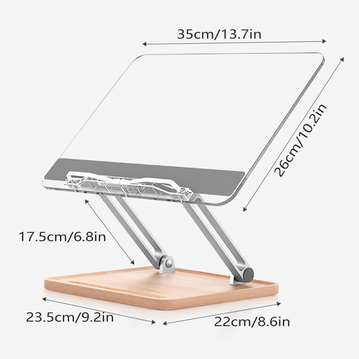 Adjustable Acrylic Desktop Reading Stand with Wood Base, Pen Slot and Book Clip - view 3