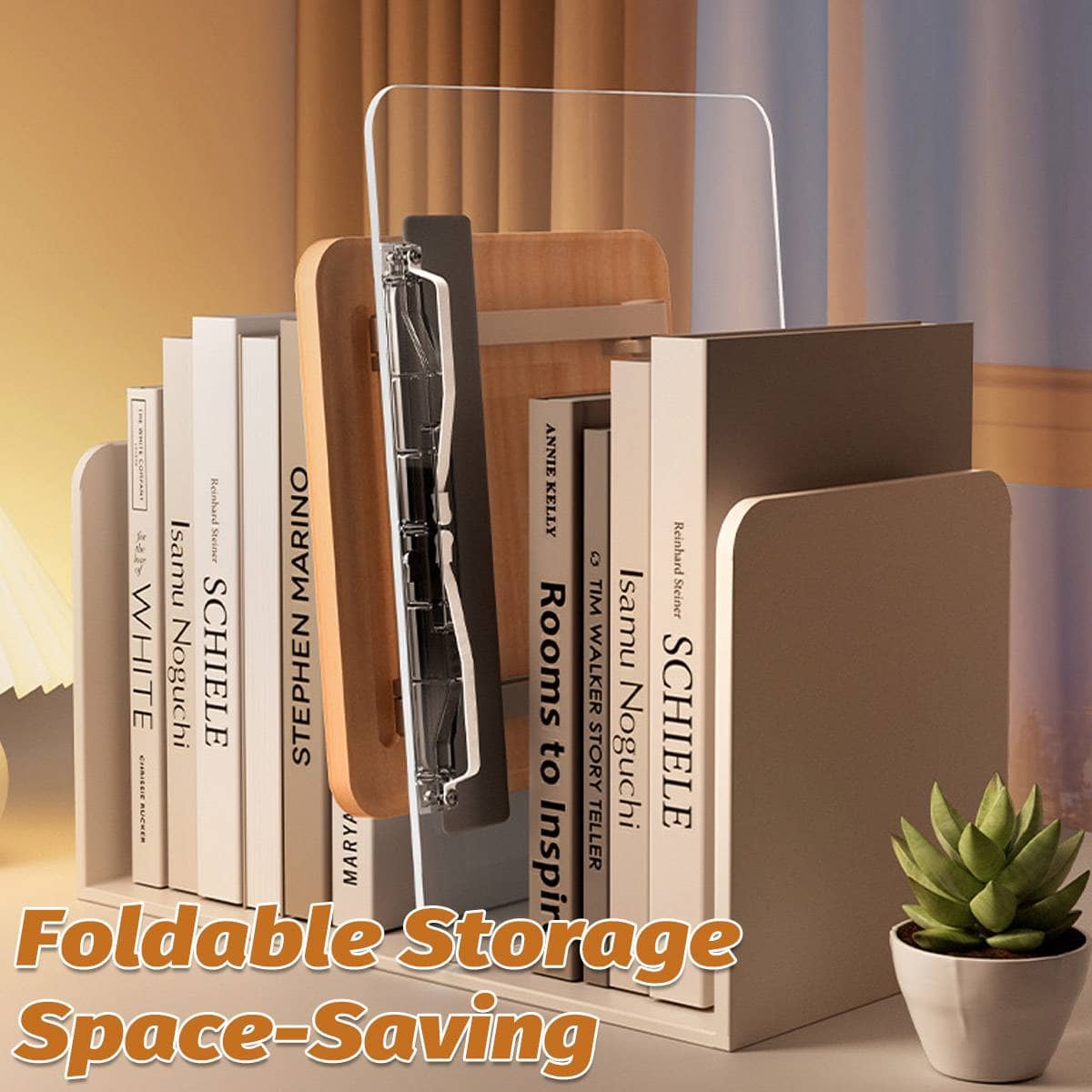 Adjustable Acrylic Desktop Reading Stand with Wood Base, Pen Slot and Book Clip - view 5