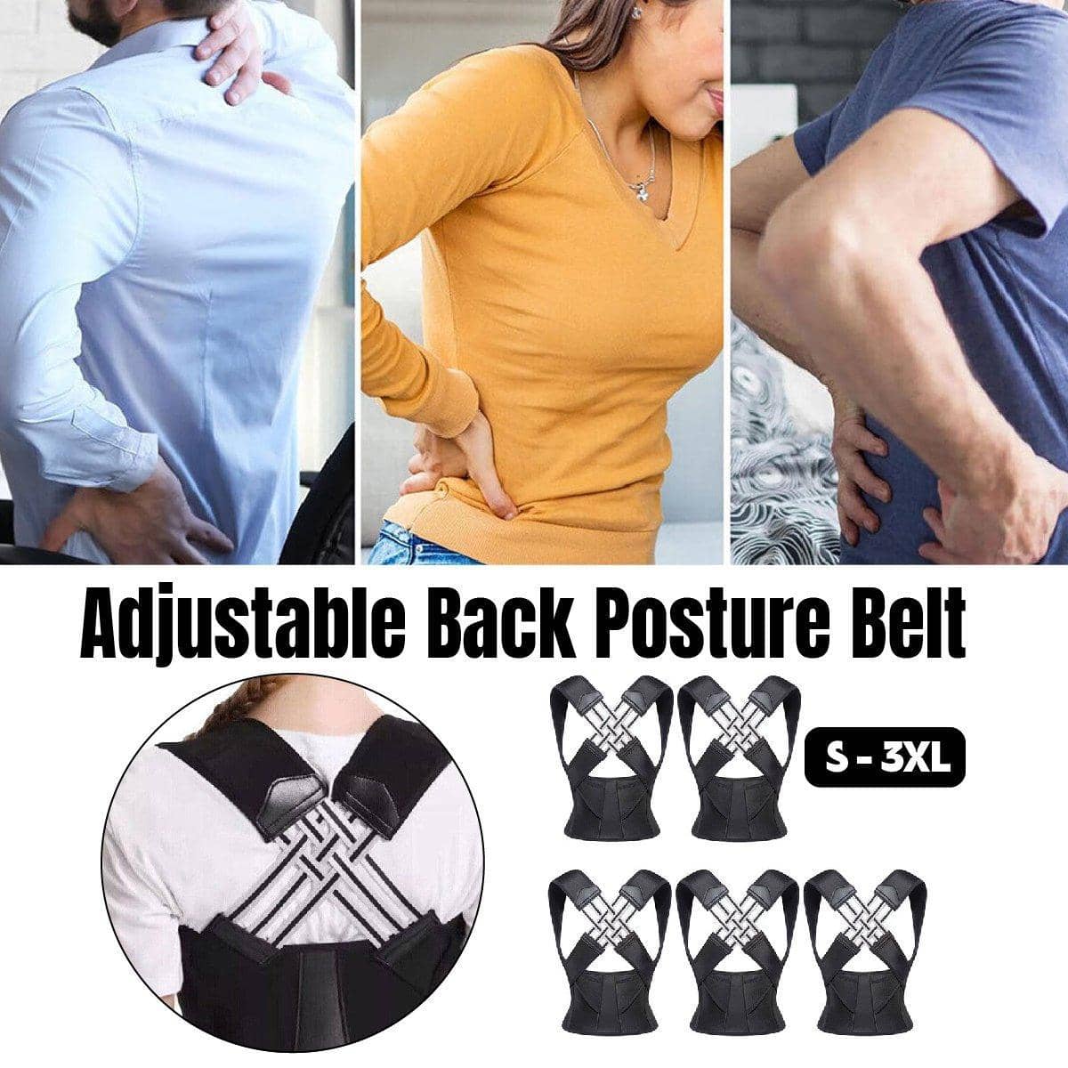 Adjustable Back Posture Corrector Belt - Size 3XL (Waist 94 cm) - view 2