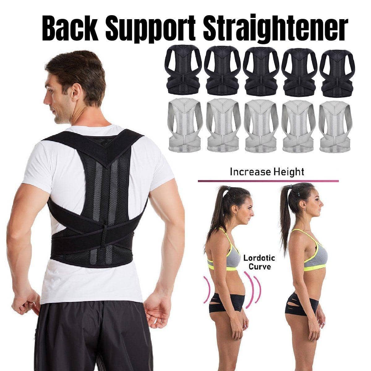 Adjustable Back Posture Corrector Brace - Grey, XL (Waist 86-107 cm) - view 2