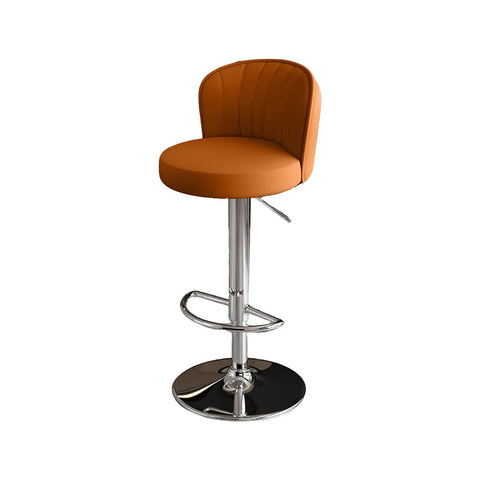 Adjustable Bar Stool with PU Leather Seat and Armrests - Orange