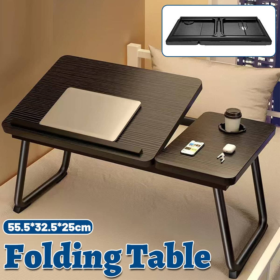 Adjustable Bedside Table with Folding Tilting Desktop, Black
