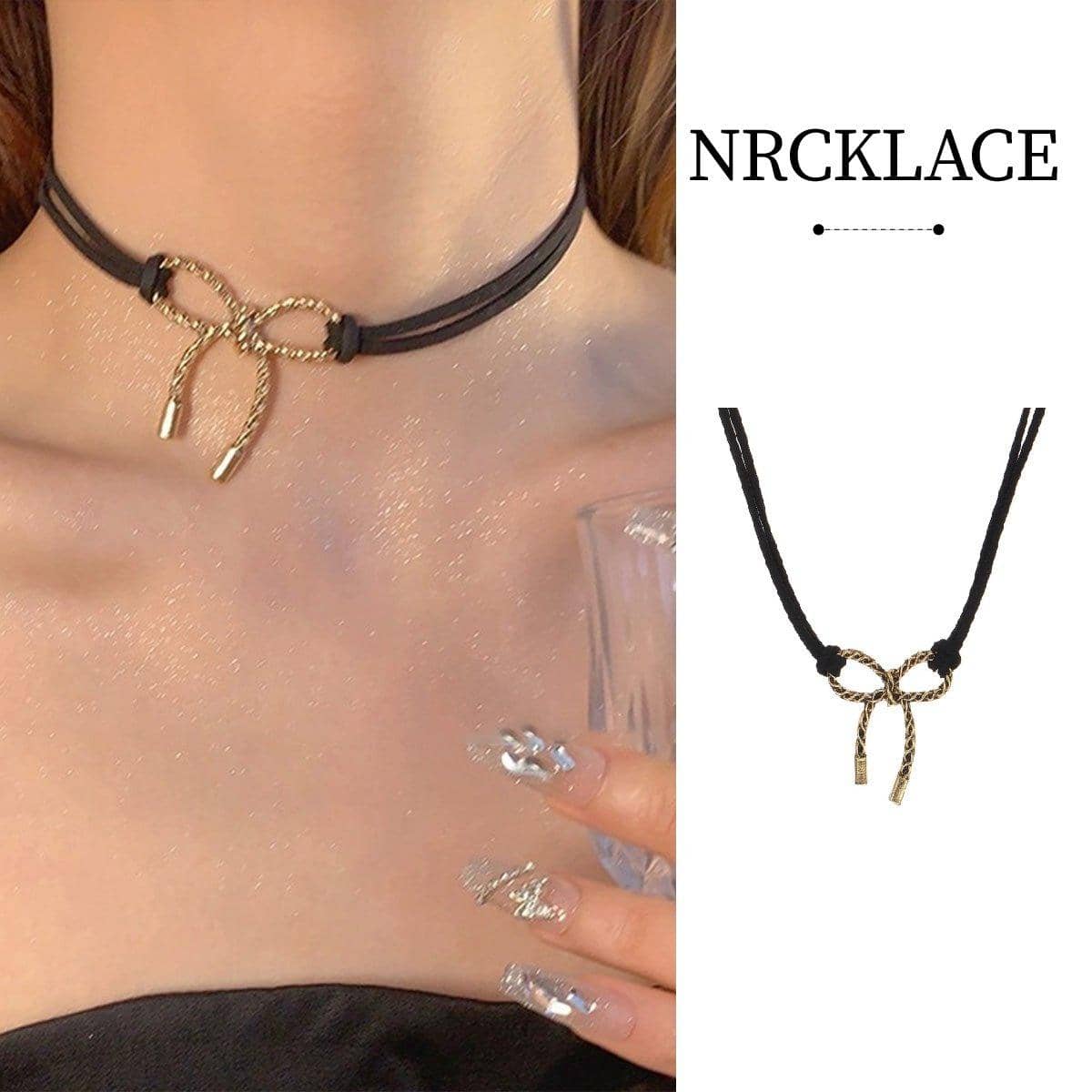Adjustable Black Bow Necklace for Women, Velvet Ribbon Pendant Gift