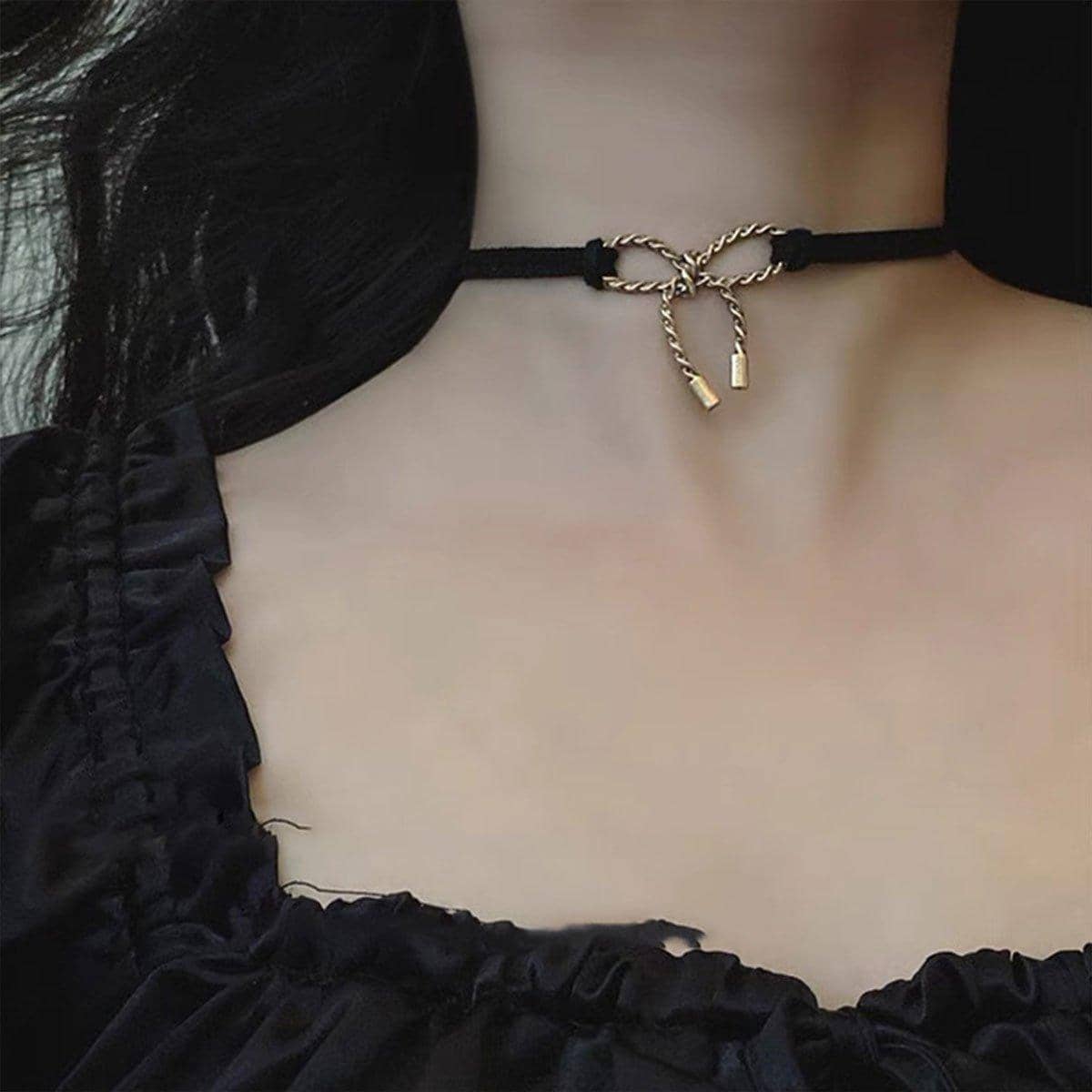 Adjustable Black Bow Necklace for Women, Velvet Ribbon Pendant Gift - view 4