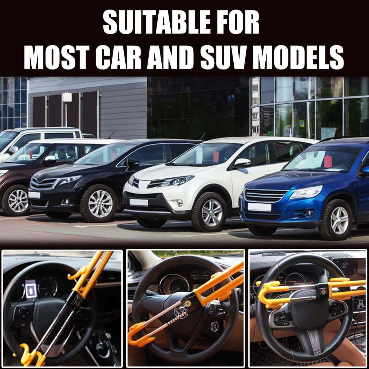 Adjustable Car Steering Wheel Lock Anti Theft Security Bar - Bright Yellow - view 5