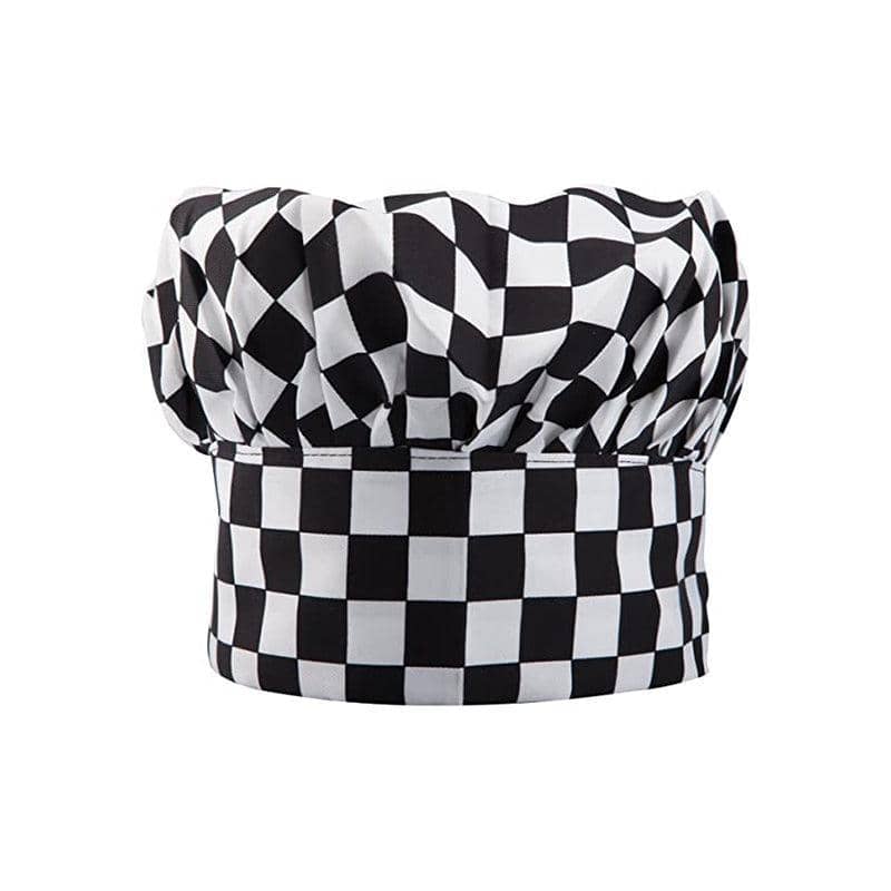 Adjustable Chef Hat with Elastic Band for Cooking and Catering - Black and White Check