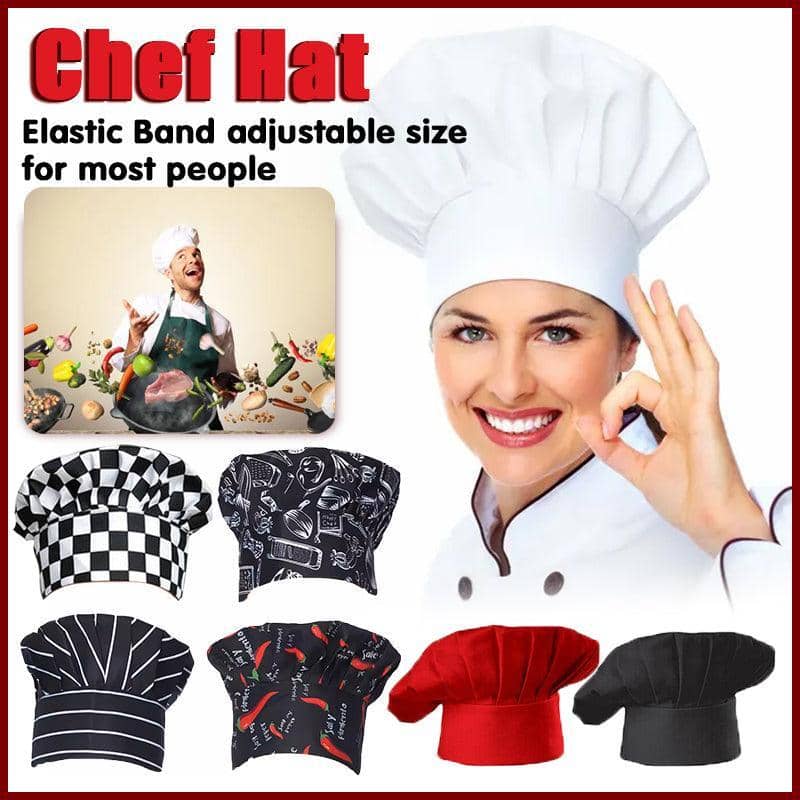 Adjustable Chef Hat with Elastic Band for Cooking and Catering - Black and White Check - view 2
