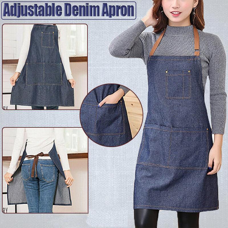 Adjustable Denim Apron with Pockets for Kitchen, Cafe and Craft