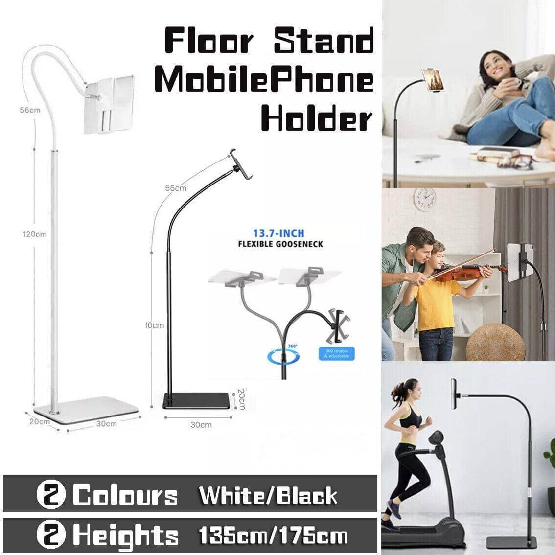 Adjustable Desk Stand Lazy Arm Phone and Tablet Holder - 12 to 18 cm, White - view 2