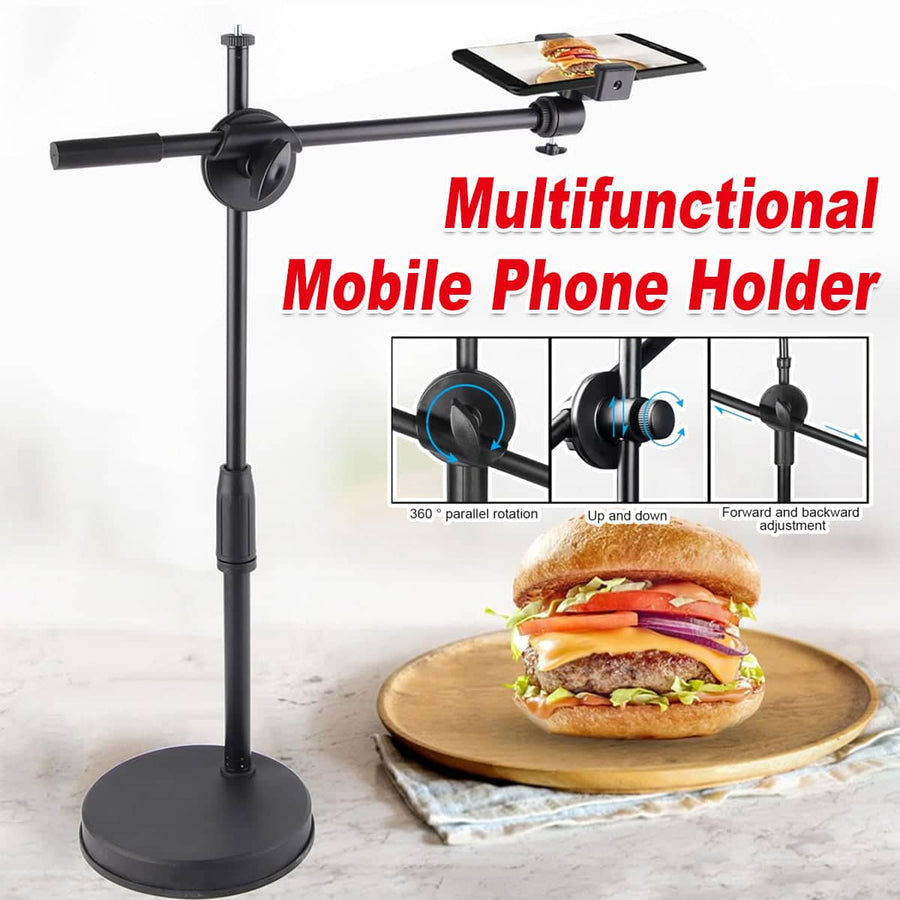 Adjustable Desktop Phone Stand with Rotating Overhead Arm for Live Streaming