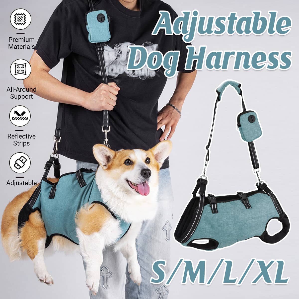 Adjustable Dog Harness with Reflective Strips and Hand Pad for Walking - Size XL (Chest 60 to 72 cm) - view 2