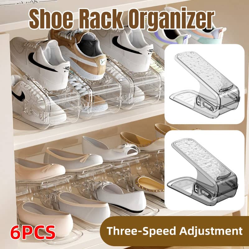 Adjustable Double Layer Shoe Rack Organisers, Pack of 6 - Grey - view 2