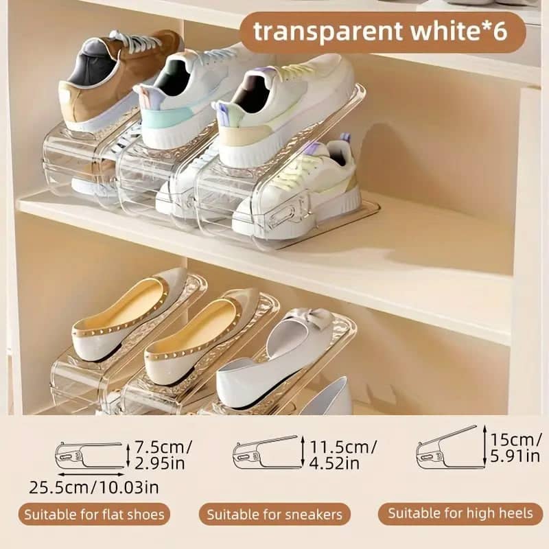 Adjustable Double Layer Shoe Rack Organisers, Pack of 6 - White - view 5