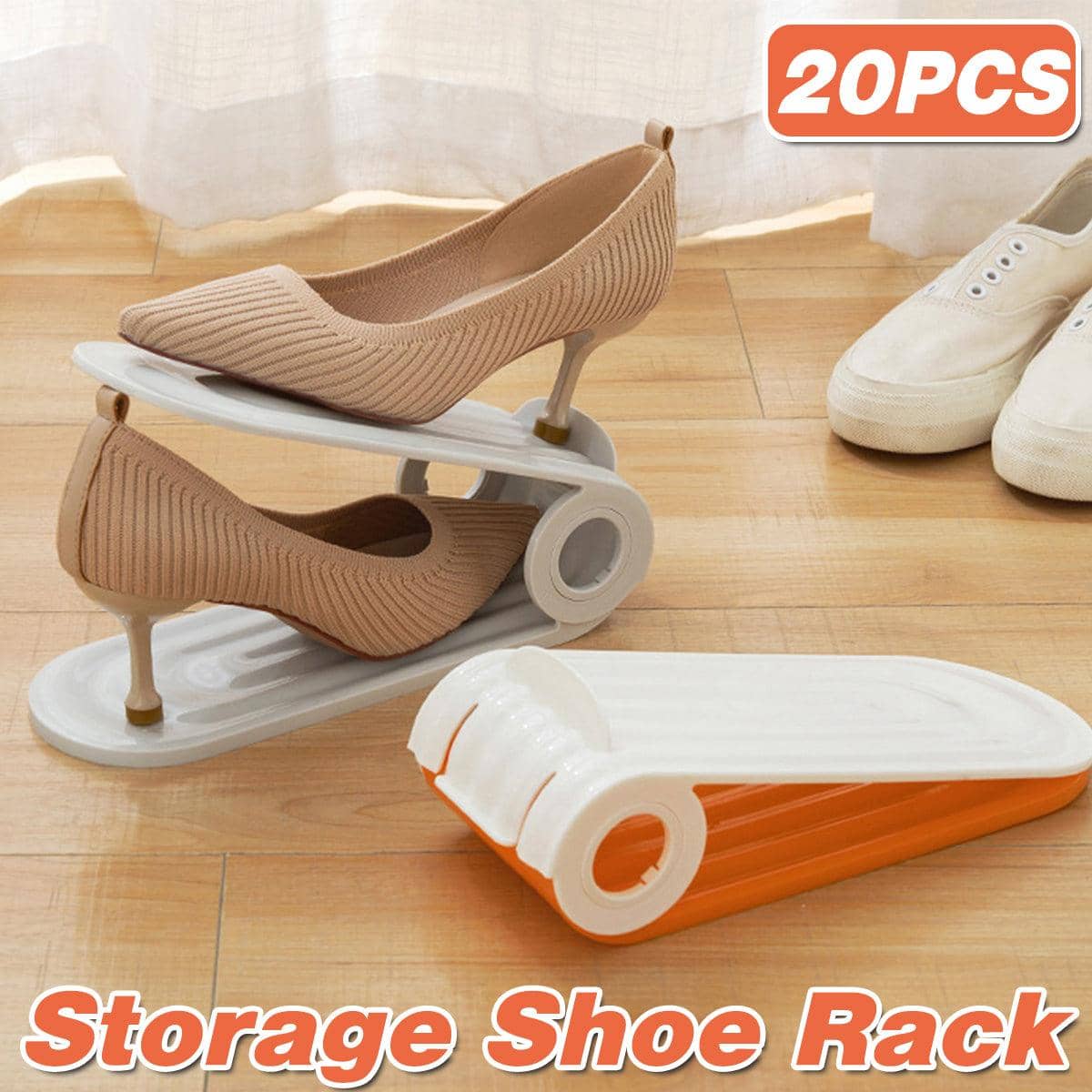 Adjustable Double-Layer Shoe Slot Organisers, Pack of 20 - Orange and White - view 2