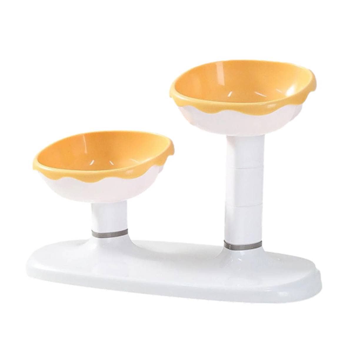 Adjustable Dual Height Pet Bowl Stand, Yellow and White - view 2