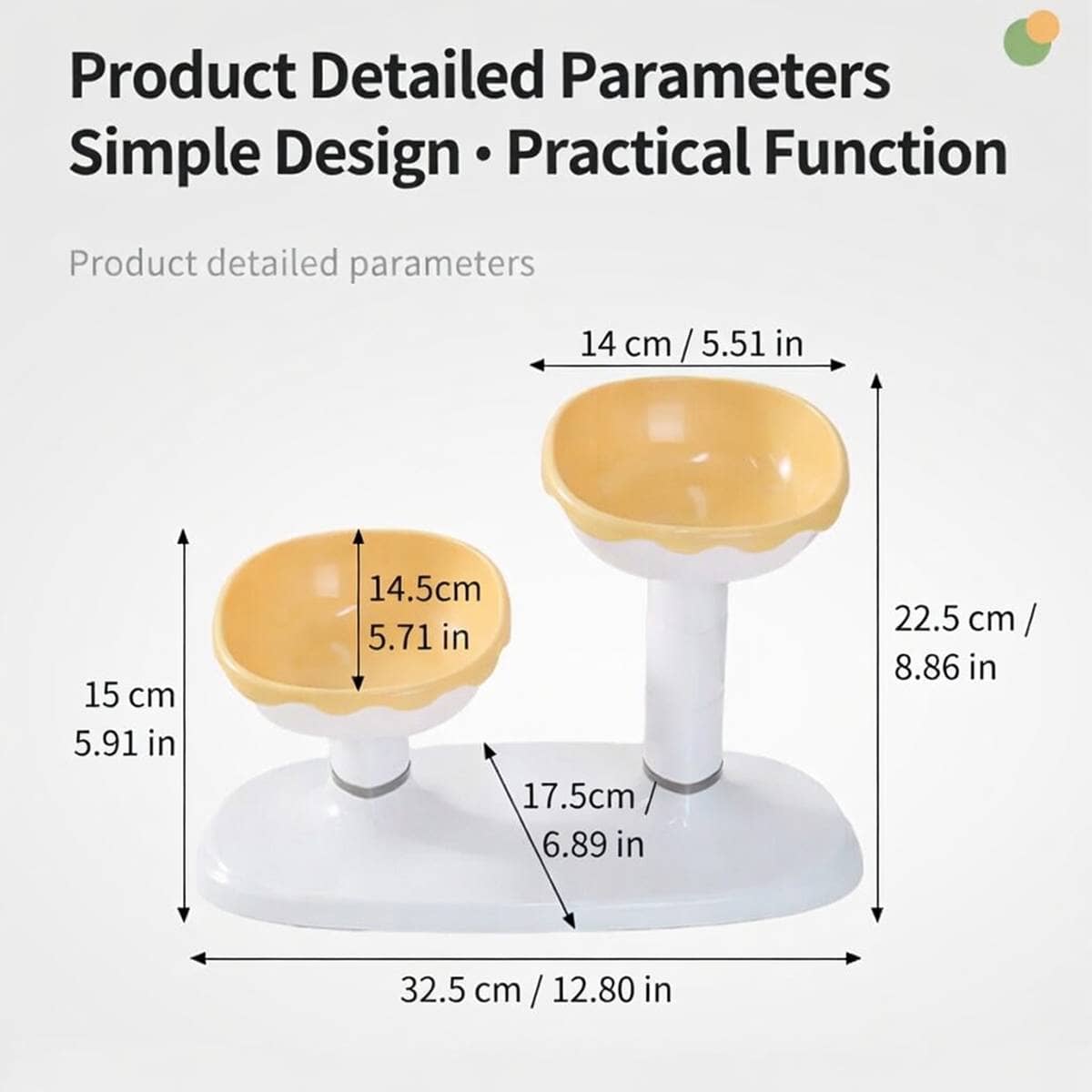 Adjustable Dual Height Pet Bowl Stand, Yellow and White - view 3
