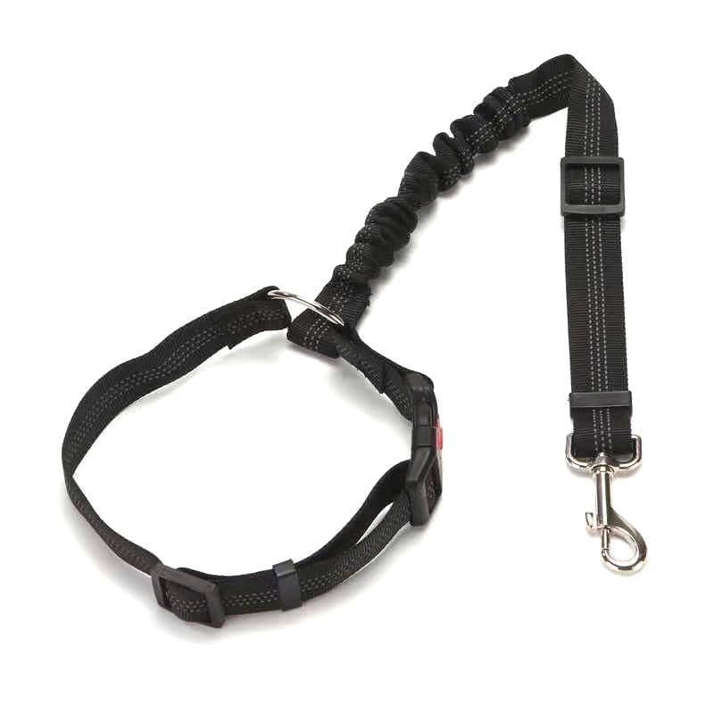 Adjustable Elastic Dog Car Seat Belt Tether with Clip - Black