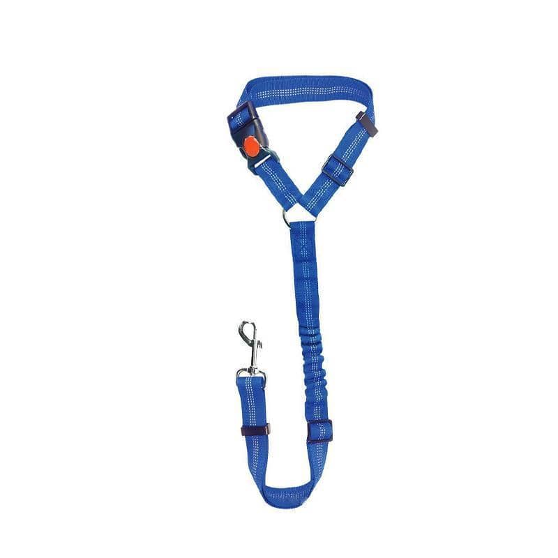 Adjustable Elastic Dog Car Seat Belt Tether with Clip - Blue