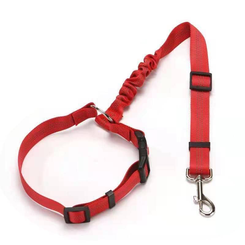 Adjustable Elastic Dog Car Seat Belt Tether with Clip - Red