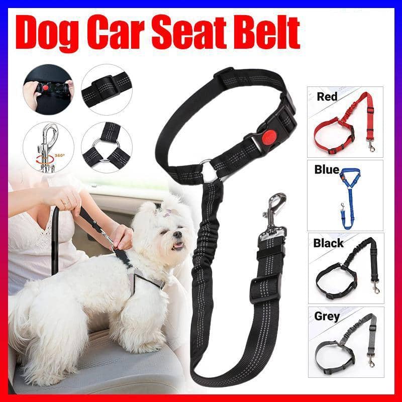Adjustable Elastic Dog Car Seat Belt Tether with Clip - Red - view 2