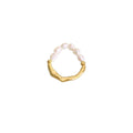 Adjustable Elastic Rope Ring for Women with Imitation Pearls and Gold-Tone Band - view 2