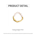 Adjustable Elastic Rope Ring for Women with Imitation Pearls and Gold-Tone Band - view 3