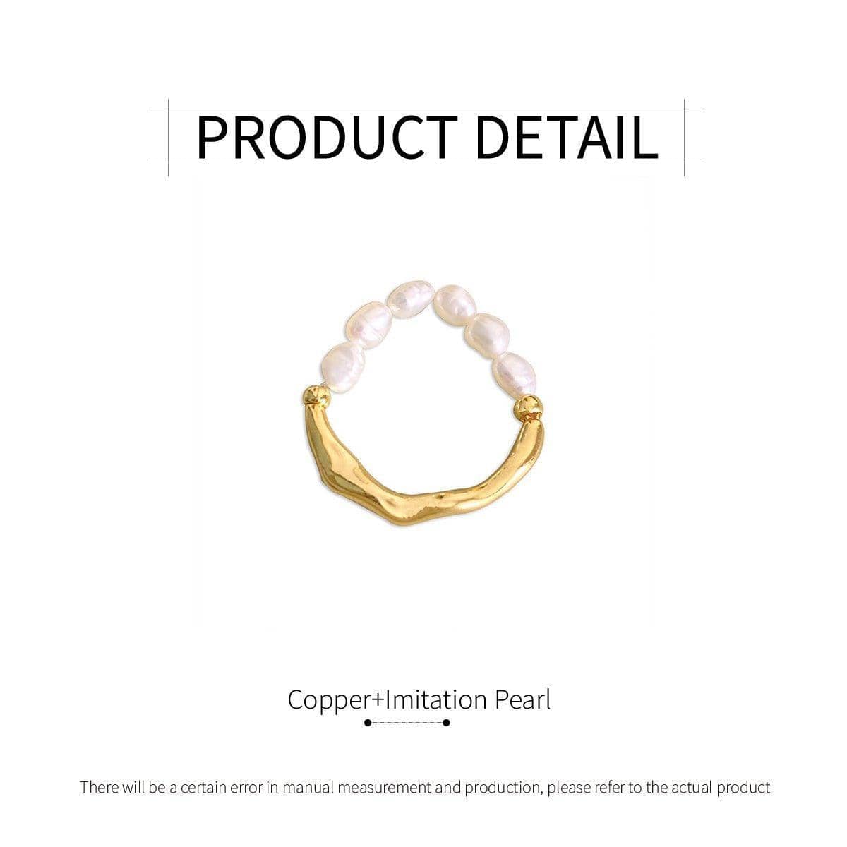 Adjustable Elastic Rope Ring for Women with Imitation Pearls and Gold-Tone Band - view 3