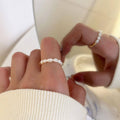Adjustable Elastic Rope Ring for Women with Imitation Pearls and Gold-Tone Band - view 4