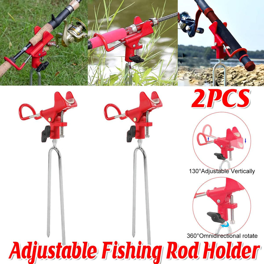 Adjustable Fishing Rod Holder Ground Support, Pack of 2 - Red