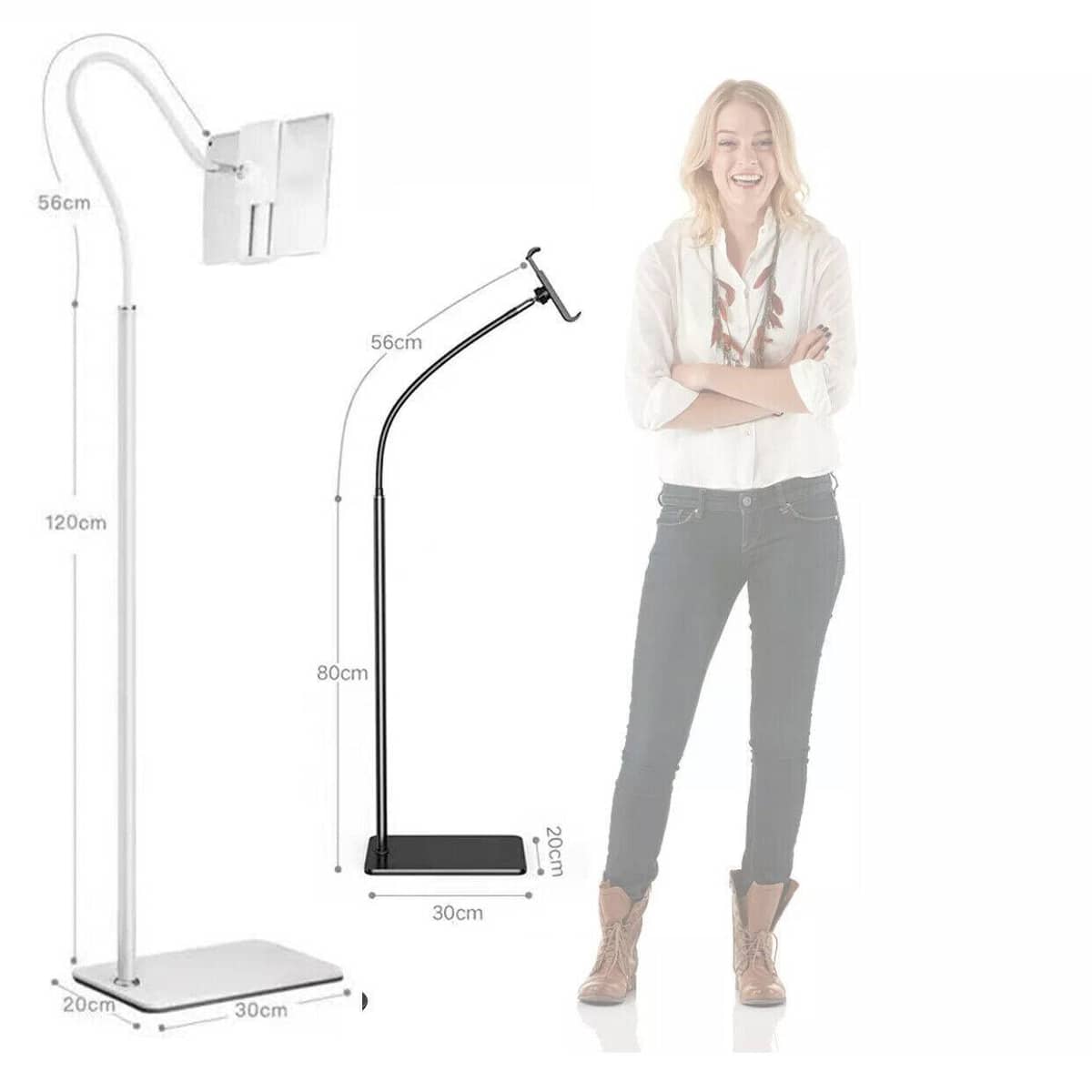 Adjustable Floor Stand Lazy Arm Phone and Tablet Holder - 175 cm, White - view 4