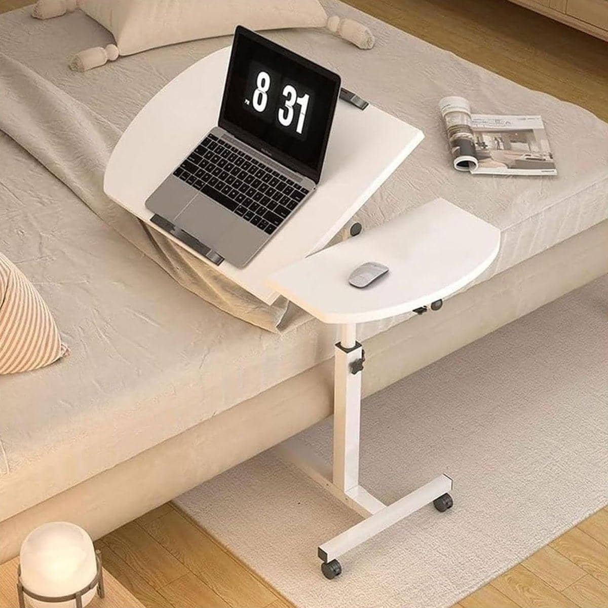 Adjustable Folding Computer Desk Stand with Wheels - White - view 5