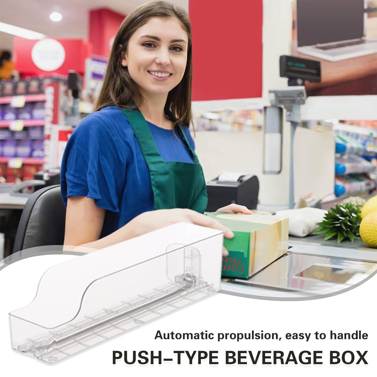 Adjustable Fridge Drink Organiser with Auto Push Forward Dispenser for Cans and Bottles - view 5