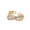 Adjustable Gold Ring for Women - Chunky Chain Link with Clear Stones