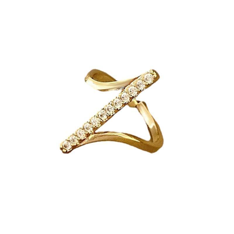 Adjustable Gold Ring for Women - Diagonal Bar with Clear Stones