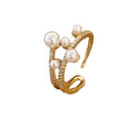 Adjustable Gold Ring for Women - Layered Band with Pearl-Style Beads